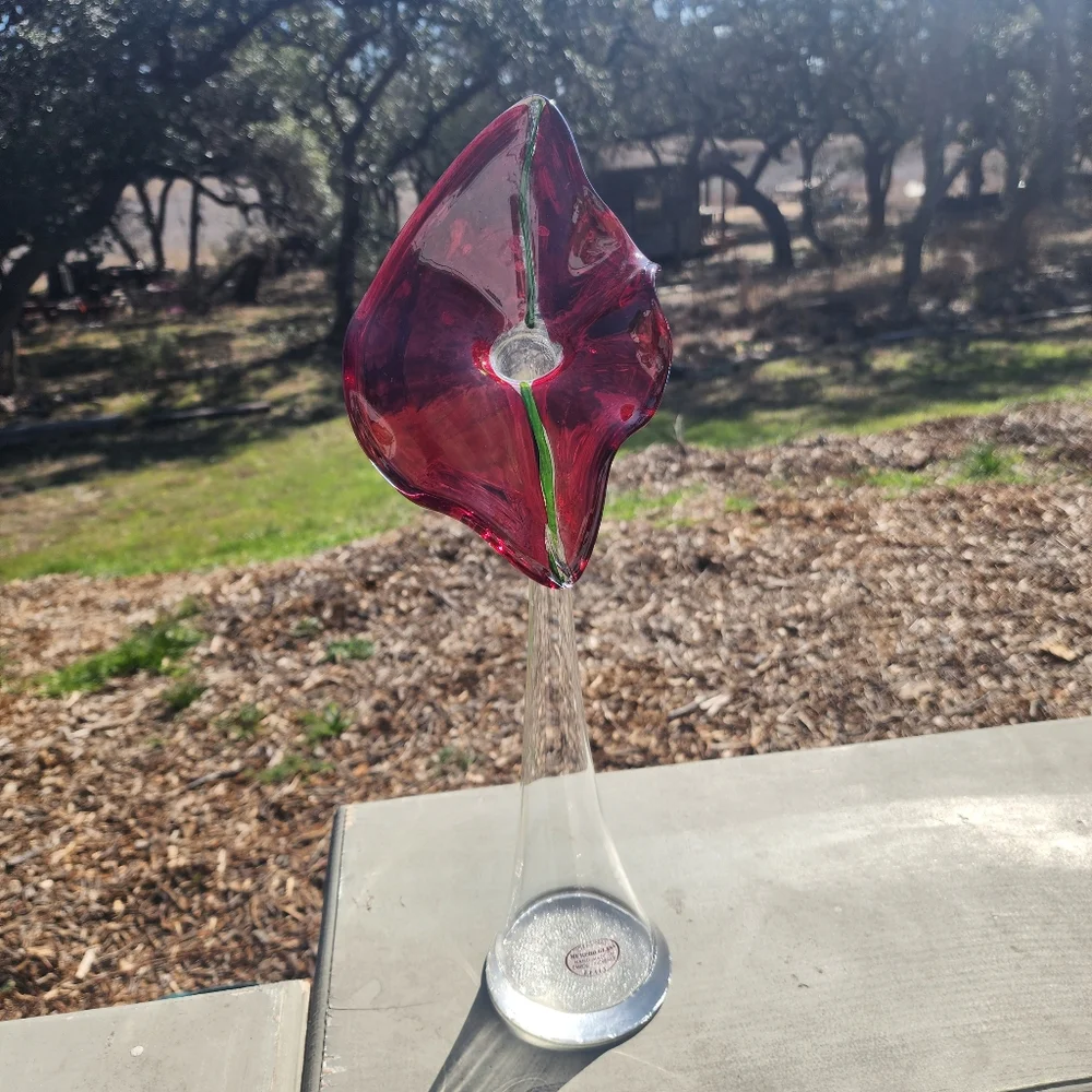 Mumero Long Stem Art Vase Glass Red Calalily - Picture 4 of 9